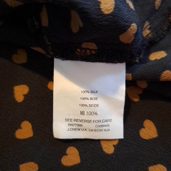 Madewell women's size XS 100% silk blouse black with taupe colored hearts VGUC - Picture 4 of 6